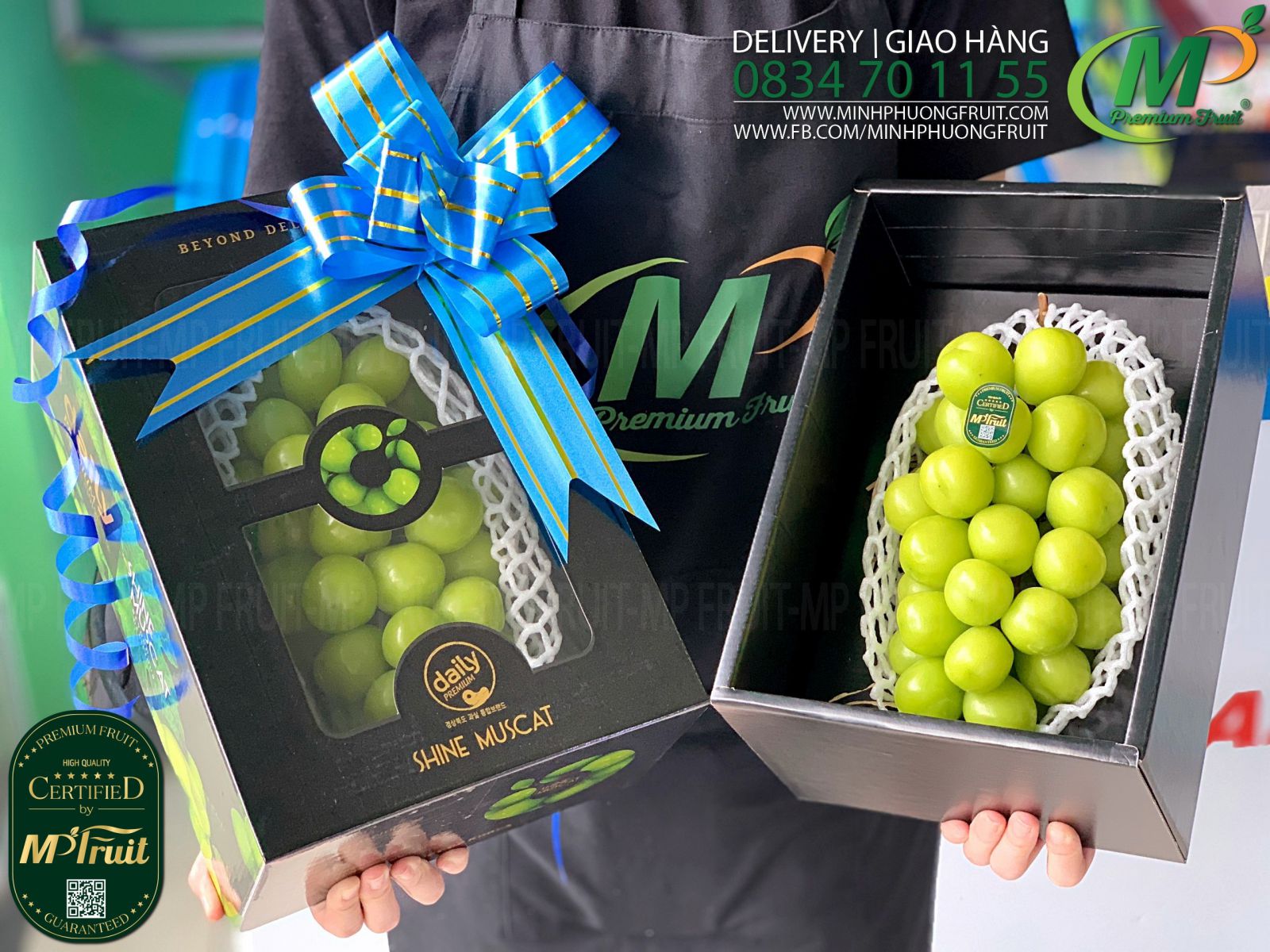 Nho Mẫu Đơn Shine Muscat Premium Hàn Quốc Hộp Chùm 1kg tại MP Fruits