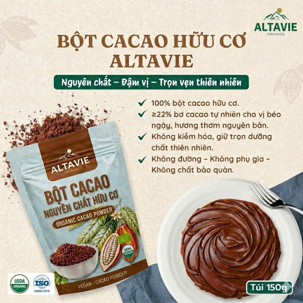 Bột Cacao Nguyên Chất Hữu Cơ Altavie tại MP Fruit