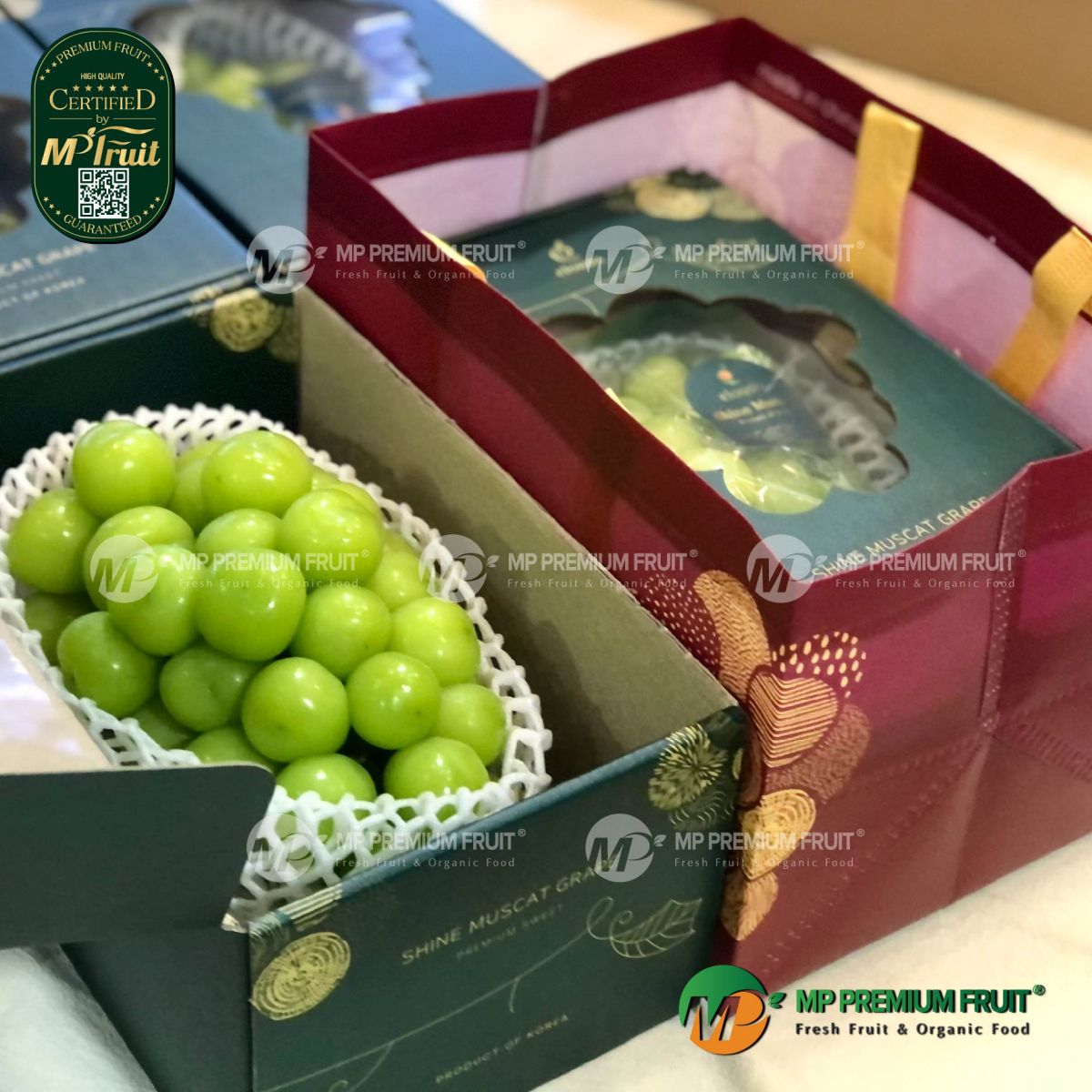 Nho Mẫu Đơn Shine Muscat Eloasis Hàn Quốc Hộp Quà Tặng Chùm 1kg tại MP Fruit
