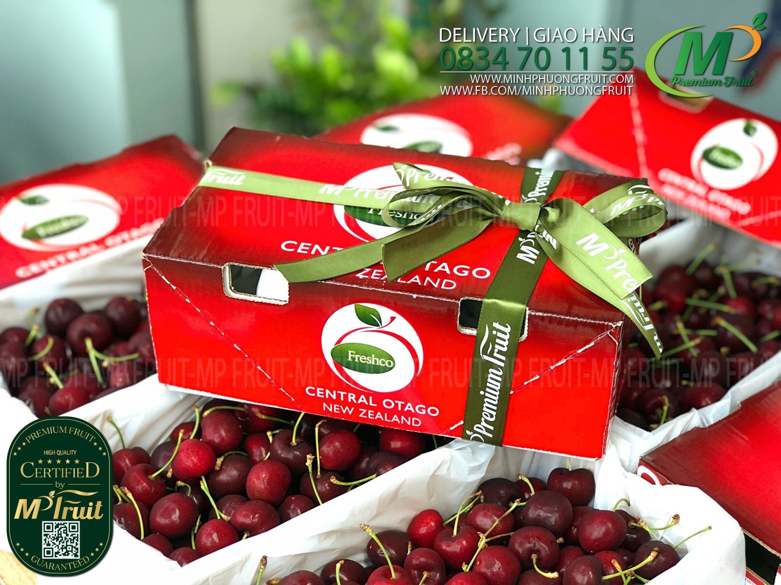 Cherry Đỏ New Zealand Size 30+ | Freshco - Hộp 2kg tại MP Fruit