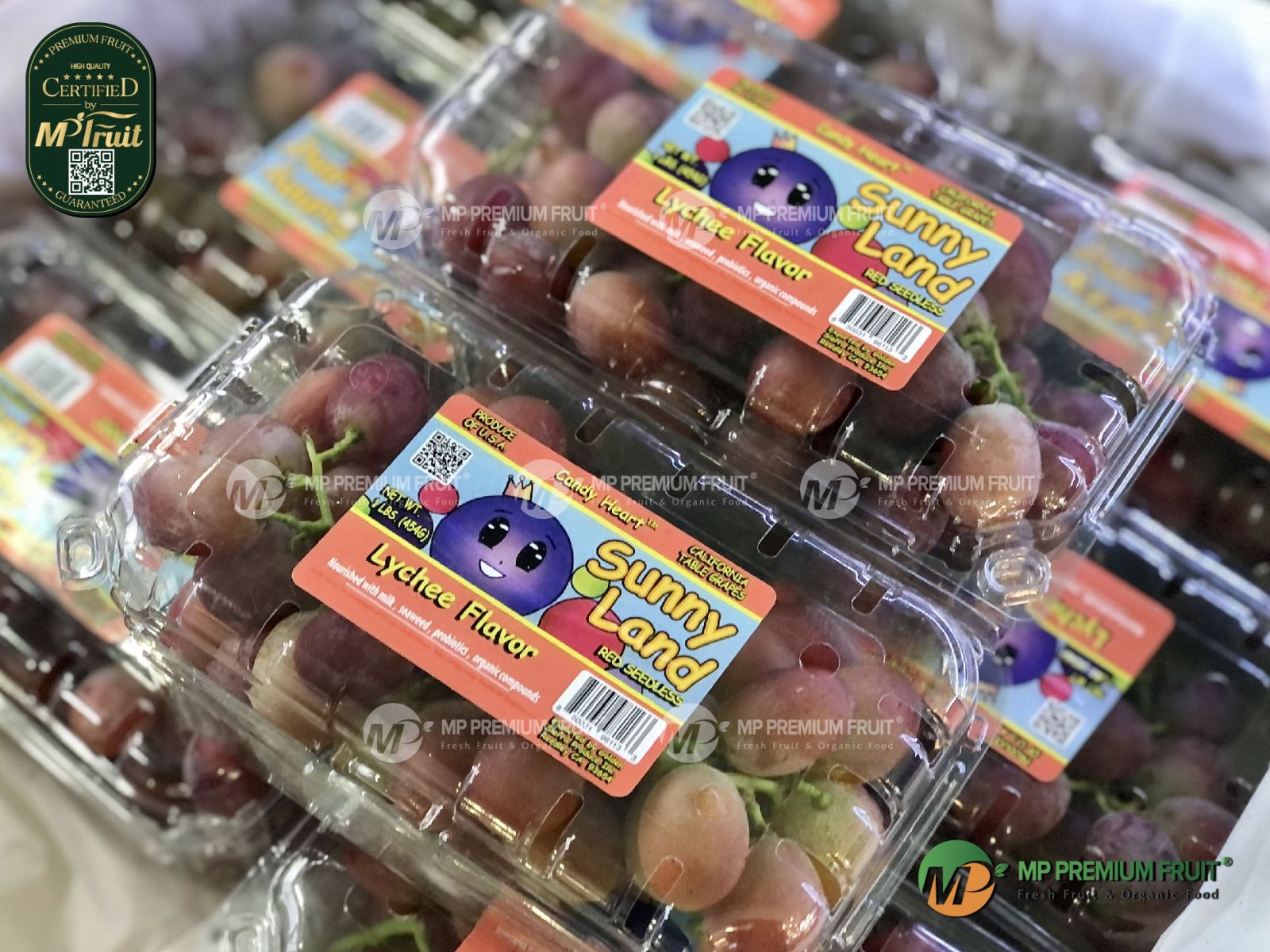 Nho Đỏ Kẹo Vị Vải Thiều Lychee Flavor Sunny Land Mỹ Hộp 454g tại MP Fruit